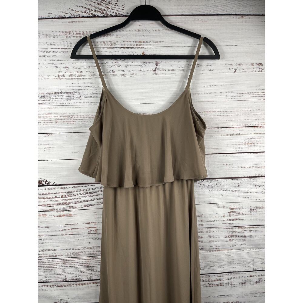 Show Me Your Mumu Dress Women's SZ XS Taupe Maxi Ruffle Overlay Spaghetti Strap - Picture 3 of 7